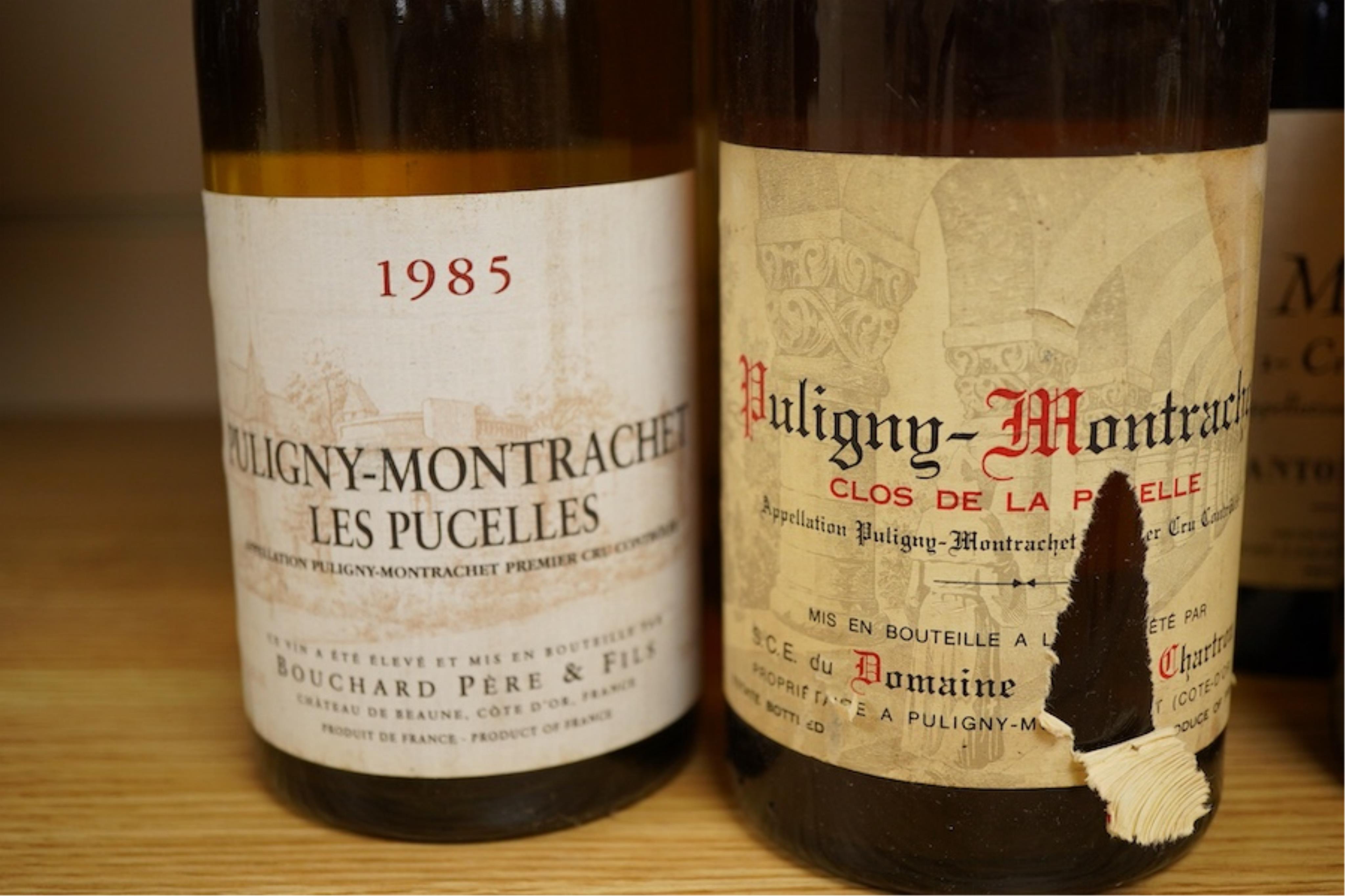 Eleven bottles of white burgundy including three Jean Chartron Puligny-Montrachet Premier Cru, 1985, two Antonin Rodet Meursault 1er Cru Perrieres, 1985, four various Puligny-Montrachet, a Domaine du Chateau de Meursault